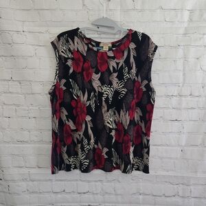 Vtg 90s Plisse Accordion Tank Blouse S 1x Moody Floral Whimsygoth Dark Romantic